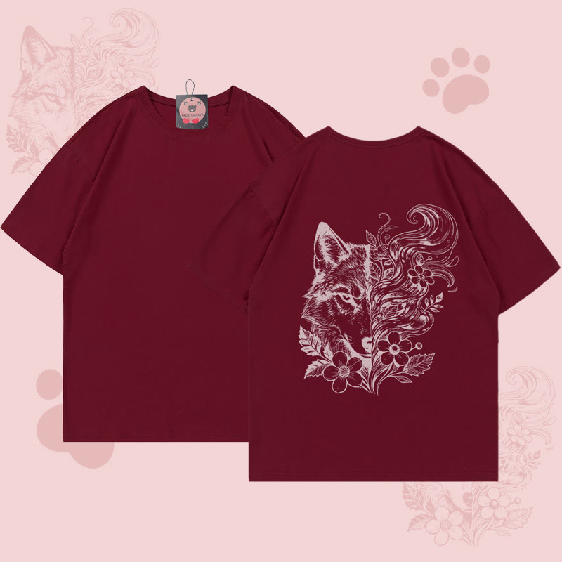 MODAKAWA Flower Wolf Grafik-T-Shirt - Wine Red - 5XL - image 2