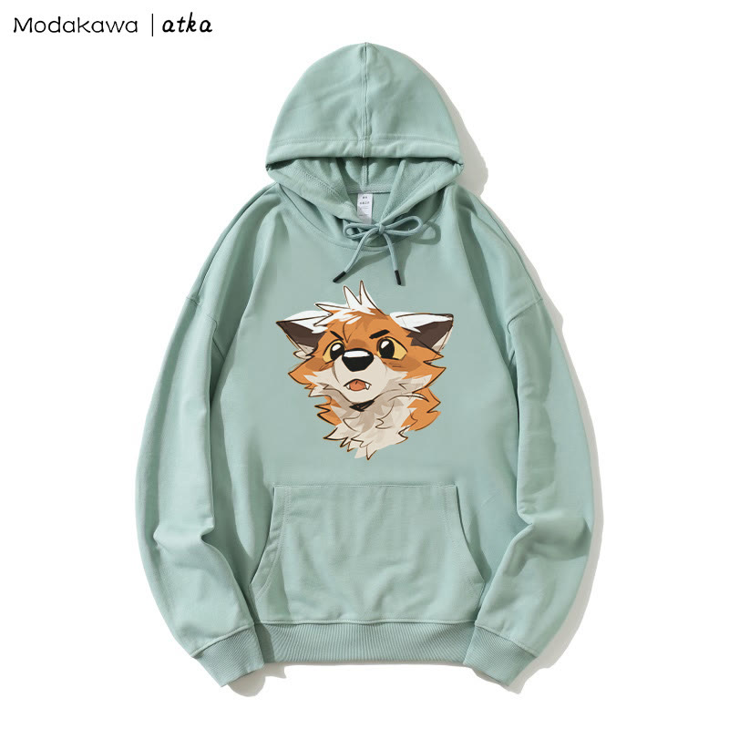 Kapuzenpullover mit überraschtem Fuchs-Grafik - Green - 5XL - image 3