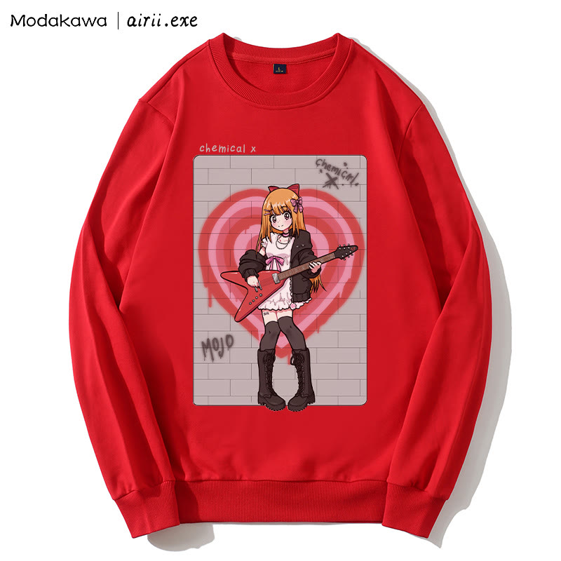 MODAKAWA X airii.exe CHEMICAL Sweatshirt mit Rundhalsausschnitt und Buchstabendruck „Gitarrenmädchen“ - Red - 5XL - image 3