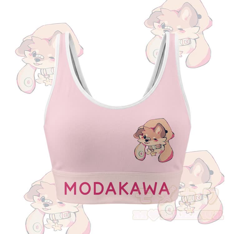 MODAKAWA X popipeko Puppy Graphic Crop Tank Tank Sport Top Shorts Bikini Matching Outfit - Rosa Top - 5XL - image 5