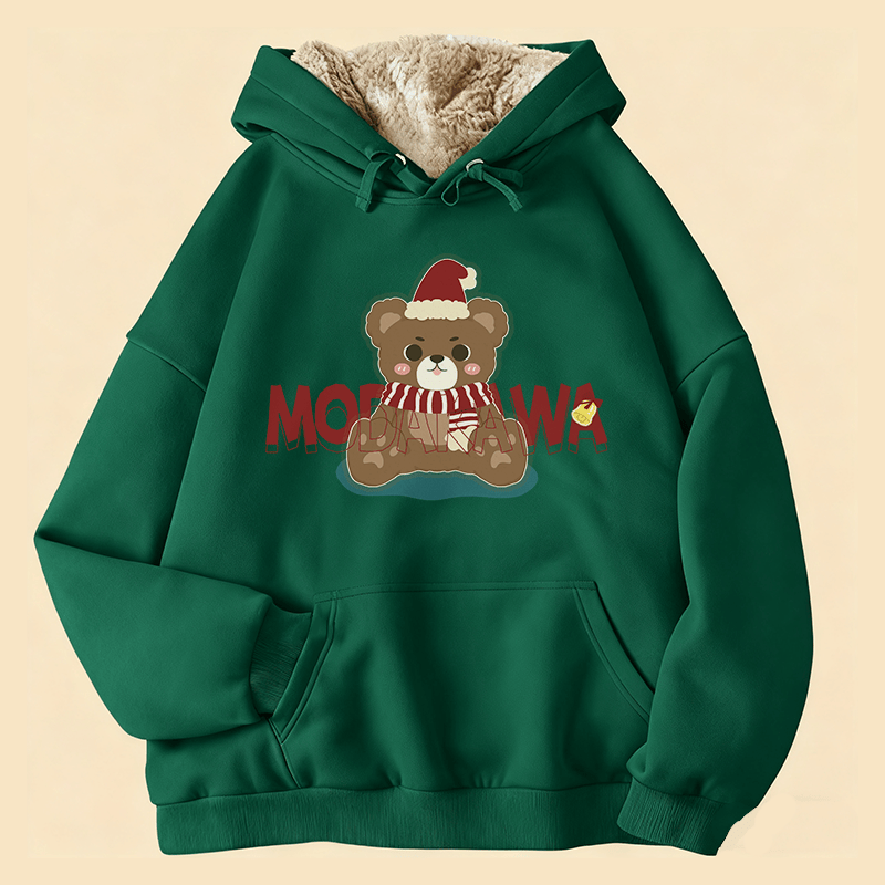 MODAKAWA Winterhoodie mit Weihnachtsbär-Motiv, dick gefüttert mit Fleece - Green - 2XL - image 3