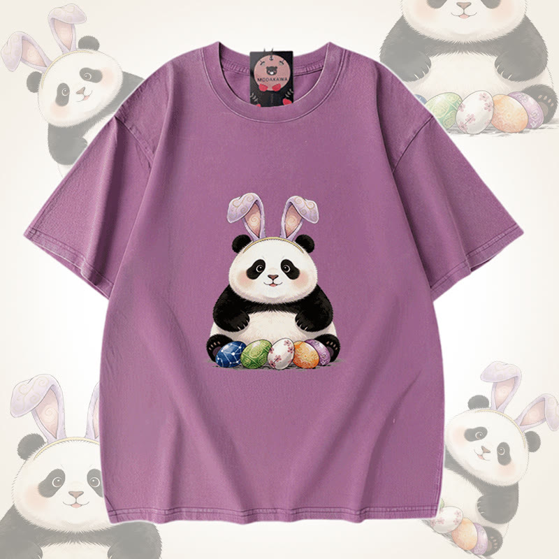 Modakawa Unisex Vintage Washed T-Shirt mit Ostereier-Panda-Motiv - Purple - 5XL - image 7