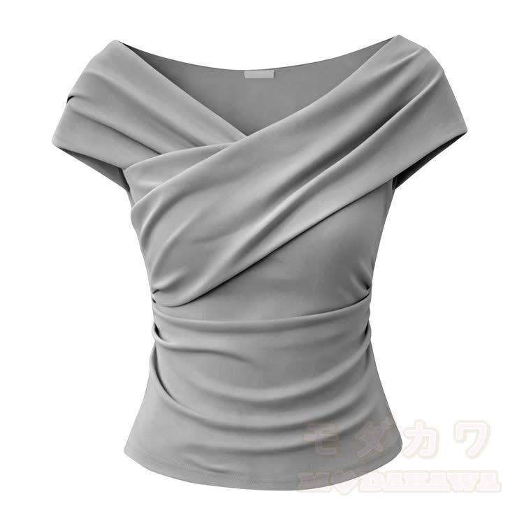Modakawa Off-Shoulder-Top & karierter asymmetrischer Midirock - Graues Oberteil - 4XL - image 2