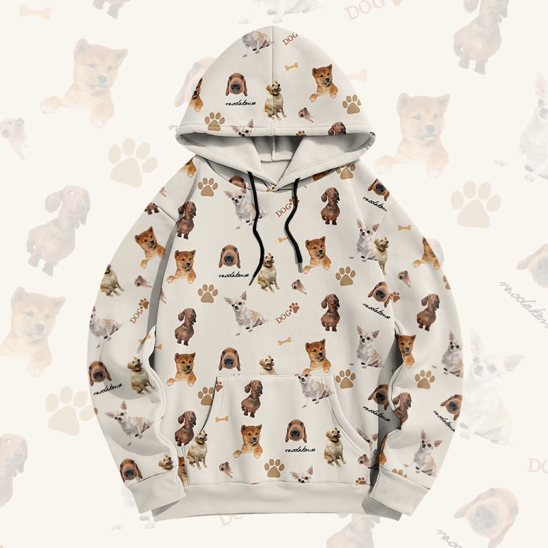 MODAKAWA Pullover-Hoodie mit lustigem Hundemotiv und Allover-Print - Beige - 8XL - image 2