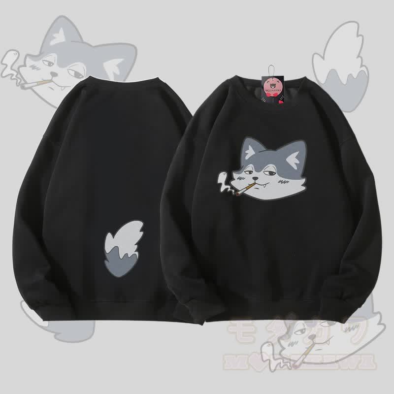 MODAKAWA Unisex-Sweatshirt mit Wolfsmotiv (Gesicht und Schwanz) - Schwarz - 5XL - image 4