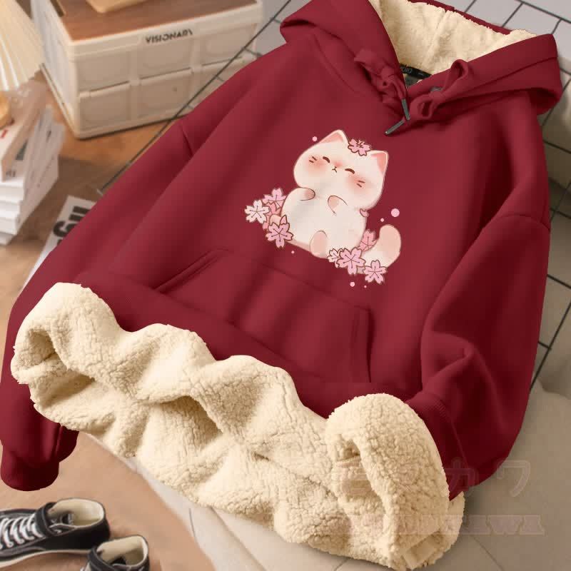MODAKAWA Sakura Kitty Grafik Winterhoodie mit dickem Fleecefutter - Weinrot - 2XL - image 3