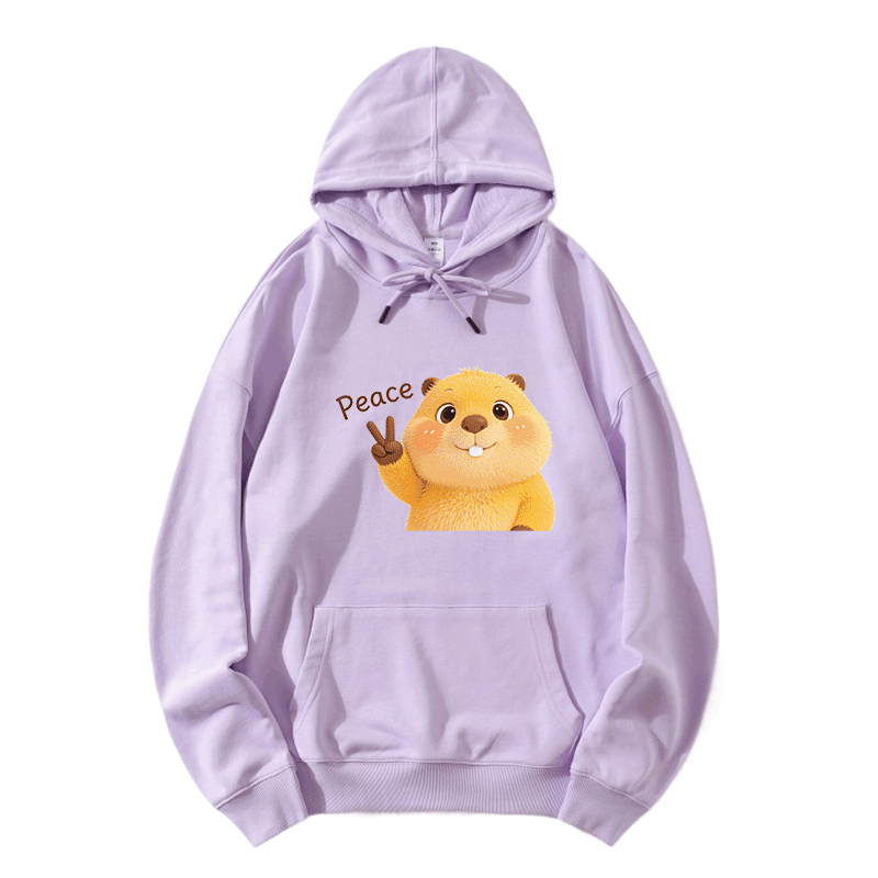 PEACE Capybara Grafik Modakawa Loose Baumwoll-Mischgewebe-Hoodie - Light Purple - 5XL - image 6
