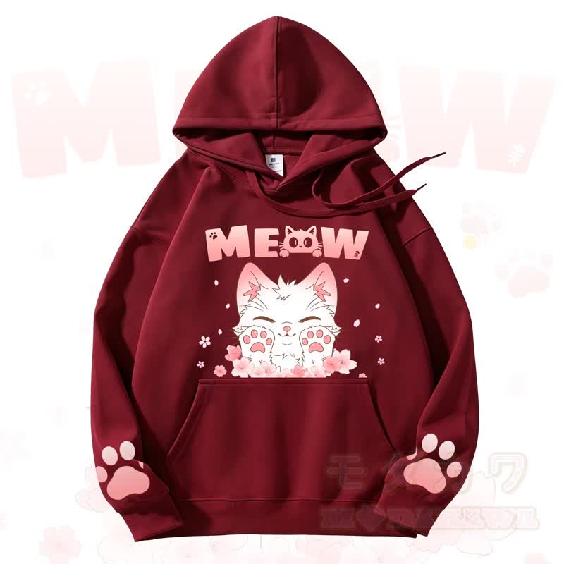MODAKAWA MEOW Kapuzenpullover mit niedlichem Katzenmotiv und Fleece-Futter - Rot - 3XL - image 6