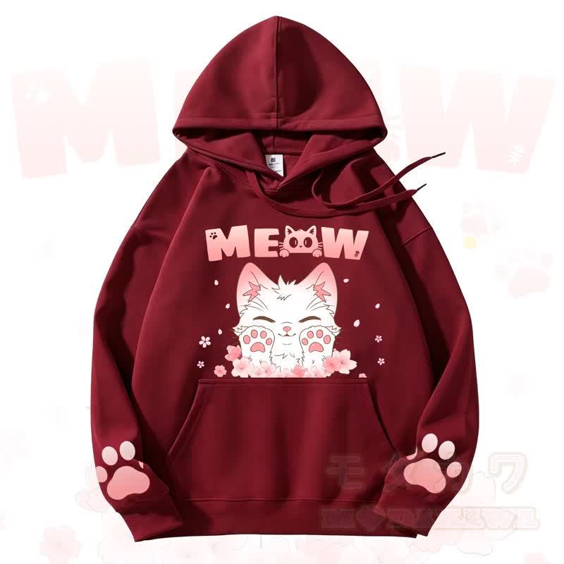 MODAKAWA MEOW Kapuzenpullover mit niedlichem Katzenmotiv und Fleece-Futter - Rot - 3XL - image 6