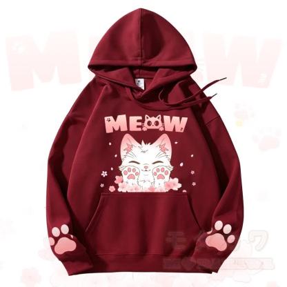 MODAKAWA MEOW Kapuzenpullover mit niedlichem Katzenmotiv und Fleece-Futter - Rot - 3XL - image 6