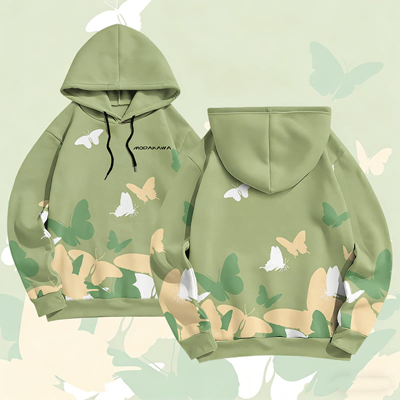 MODAKAWA Pullover-Hoodie mit Schmetterlingsmotiv und Allover-Print - Green - 6XL - image 4