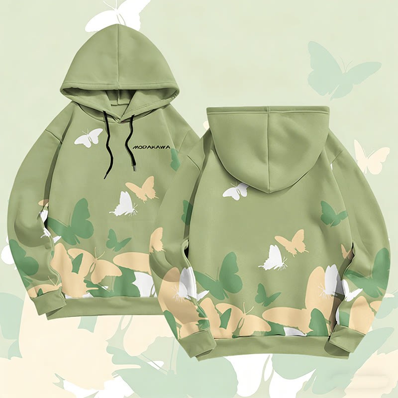 MODAKAWA Pullover-Hoodie mit Schmetterlingsmotiv und Allover-Print - Green - 6XL - image 4