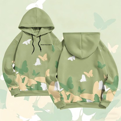 MODAKAWA Pullover-Hoodie mit Schmetterlingsmotiv und Allover-Print - Green - 6XL - image 4