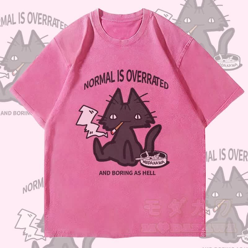 MODAKAWA NORMAL IST ÜBERBEWERTET Rauchende Katze Grafik Unisex Vintage Washed T-Shirt - Rosenrot - 4XL - image 3