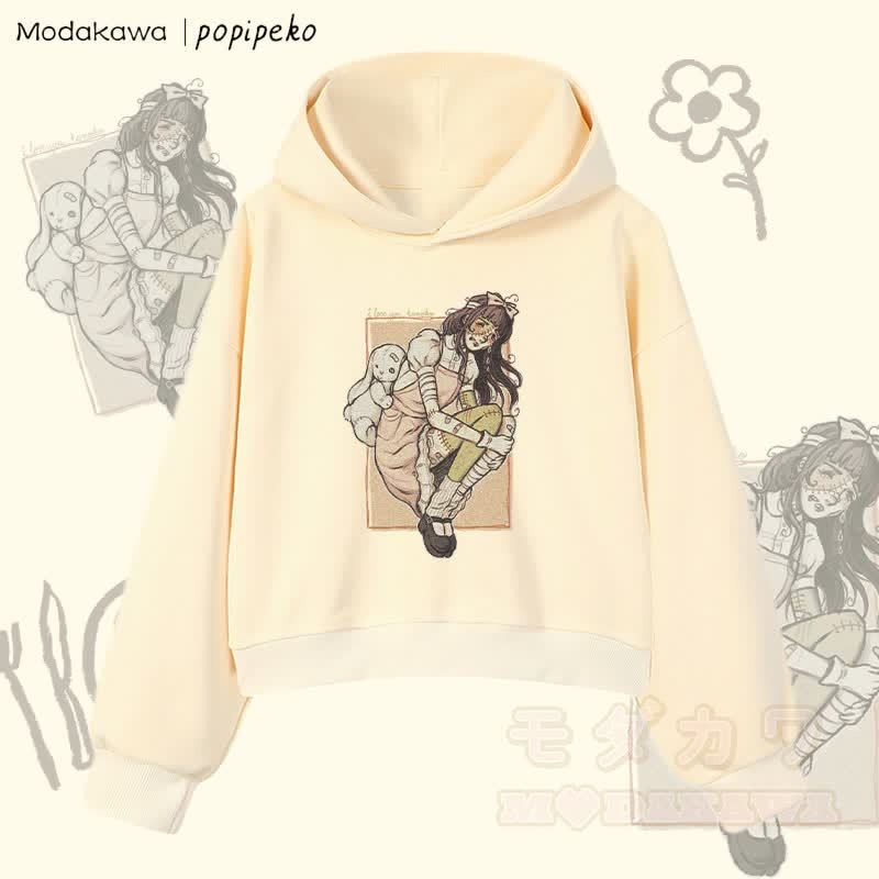 MODAKAWA X popipeko Zombie Girl Graphic Cropped Cotton Hoodie - Aprikose - 3XL - image 3