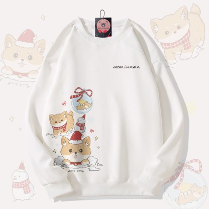 MODAKAWA Unisex-Sweatshirt mit Weihnachtswelpenmotiv - White - 5XL - image 3