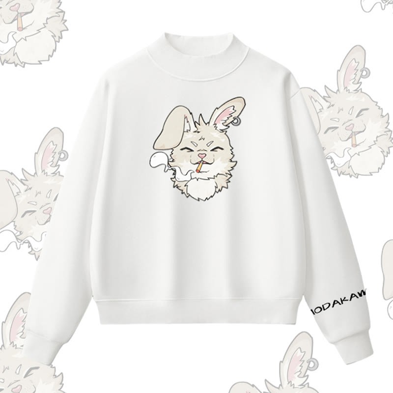 MODAKAWA Sweatshirt mit Raucherhasen-Grafik und Fleece-Futter - White - L - image 3