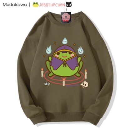 Wizard Frog Grafik Rundhals-Sweatshirt - Dark Khaki - 5XL - image 3