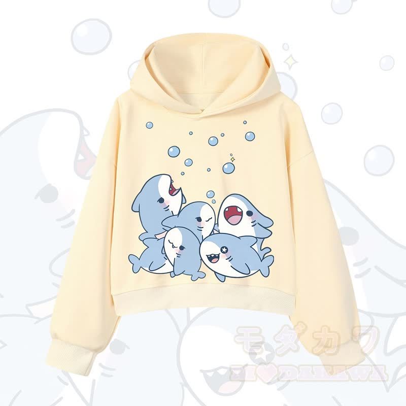 MODAKAWA X atka Shark Print Cropped Cotton Hoodie - Gelb - 3XL - image 8