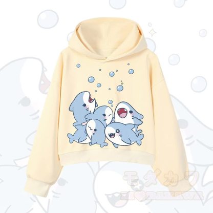 MODAKAWA X atka Shark Print Cropped Cotton Hoodie - Gelb - 3XL - image 8