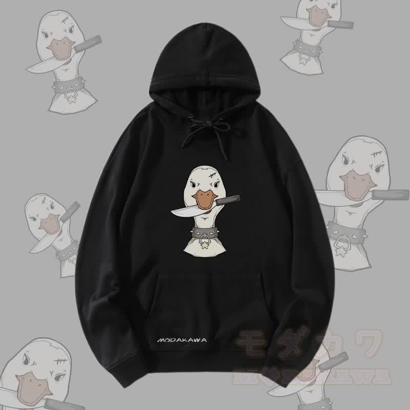 MODAKAWA Streetwear Pullover Hoodie mit Goose-und-Messer-Grafik - Schwarz - 5XL - image 4