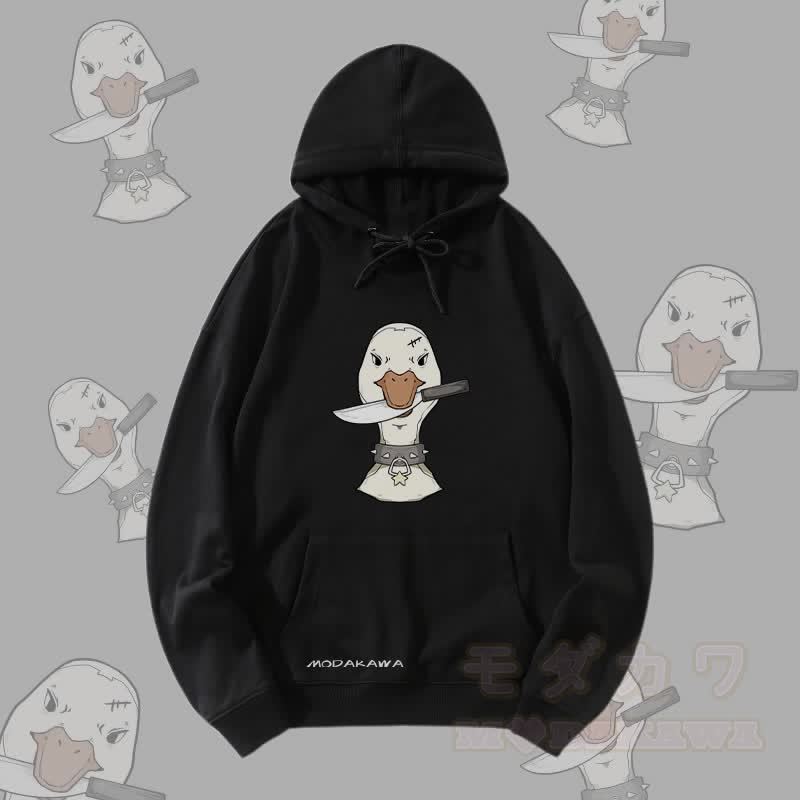 MODAKAWA Streetwear Pullover Hoodie mit Goose-und-Messer-Grafik - Schwarz - 5XL - image 4