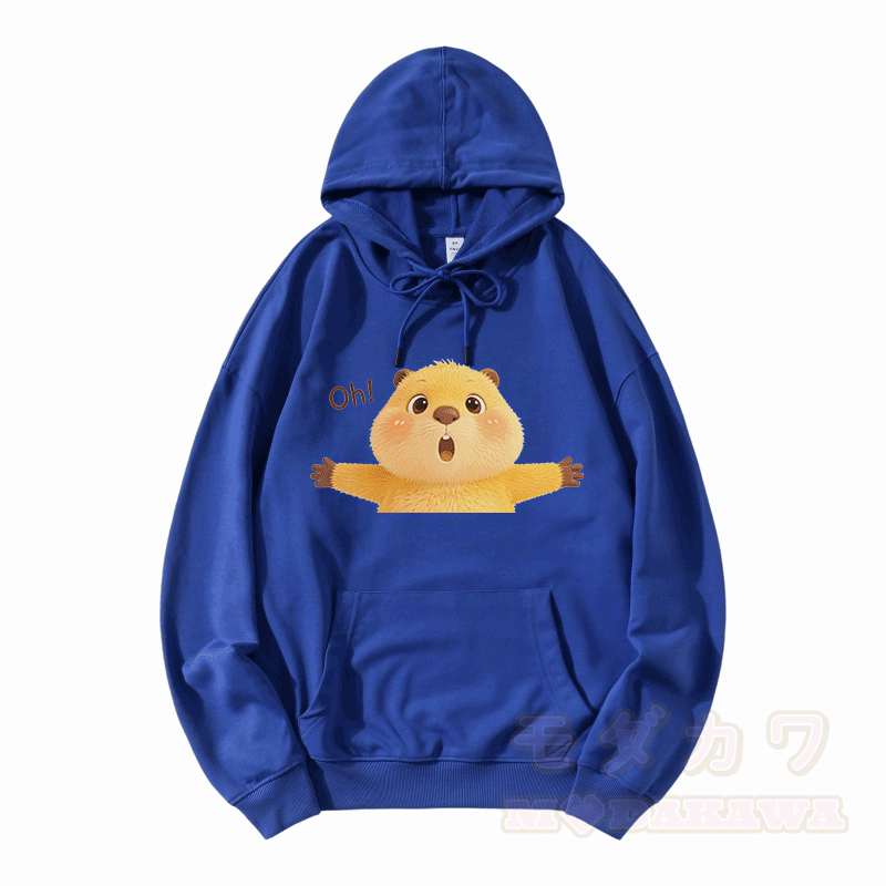 OH Capybara Grafik Modakawa Lockerer Baumwoll-Misch-Hoodie - Blau - 5XL - image 7