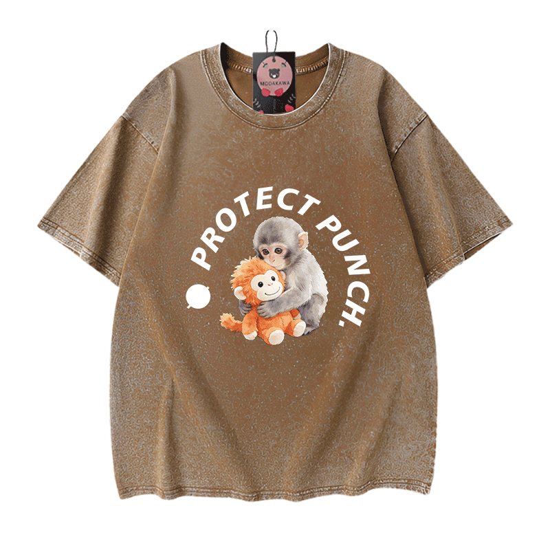 PROTECT PUNCH Umarmungsaffen-Grafik Modakawa Unisex Vintage Washed T-Shirt - Brown - 5XL - image 9