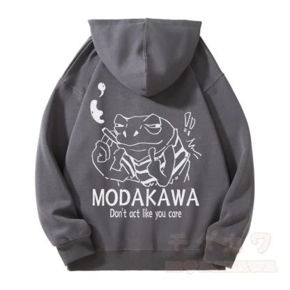 MODAKAWA MEH Kapuzenpullover mit Reißverschluss und Grumpy Smoking Frog-Grafik, Fleecefutter - Dunkelgrau - 5XL - image 3