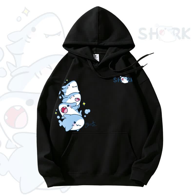 MODAKAWA Kapuzenpullover mit niedlichem Hai-Motiv und Fleece-Futter - Black - 3XL - image 5