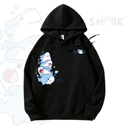 MODAKAWA Kapuzenpullover mit niedlichem Hai-Motiv und Fleece-Futter - Black - 3XL - image 5