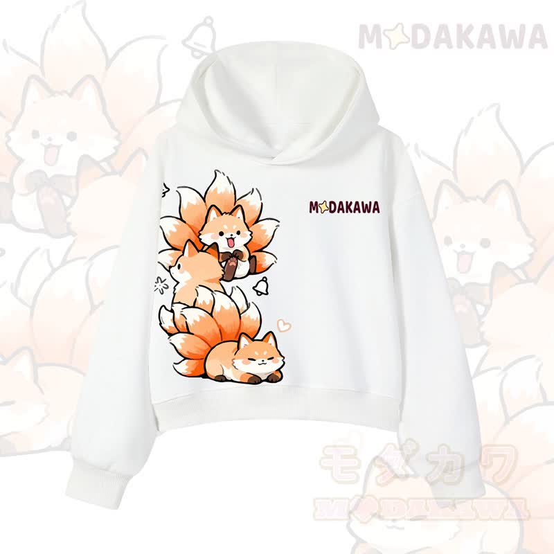 MODAKAWA Cropped Cotton Hoodie mit niedlichem Fuchs-Motiv - Weiß - 3XL - image 6