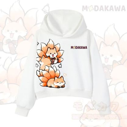 MODAKAWA Cropped Cotton Hoodie mit niedlichem Fuchs-Motiv - Weiß - 3XL - image 6