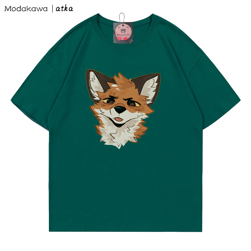 MODAKAWA X atka Squinty Fox Grafik-T-Shirt - Olive Green - 5XL - image 5
