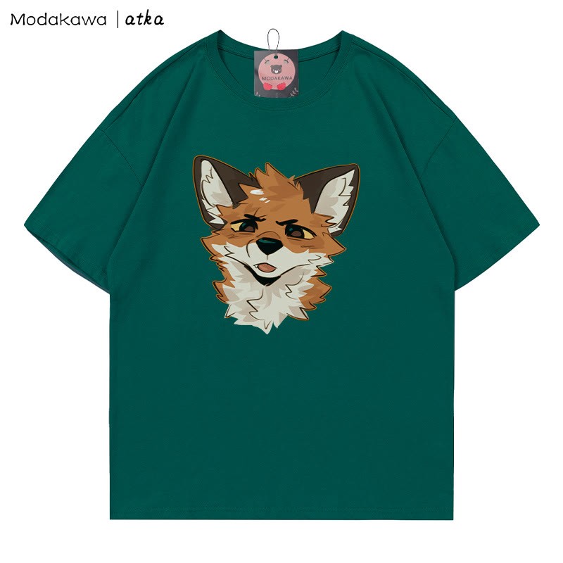 MODAKAWA X atka Squinty Fox Grafik-T-Shirt - Olive Green - 5XL - image 5