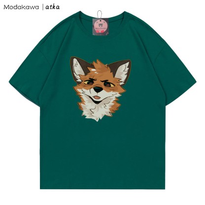 MODAKAWA X atka Squinty Fox Grafik-T-Shirt - Olive Green - 5XL - image 5