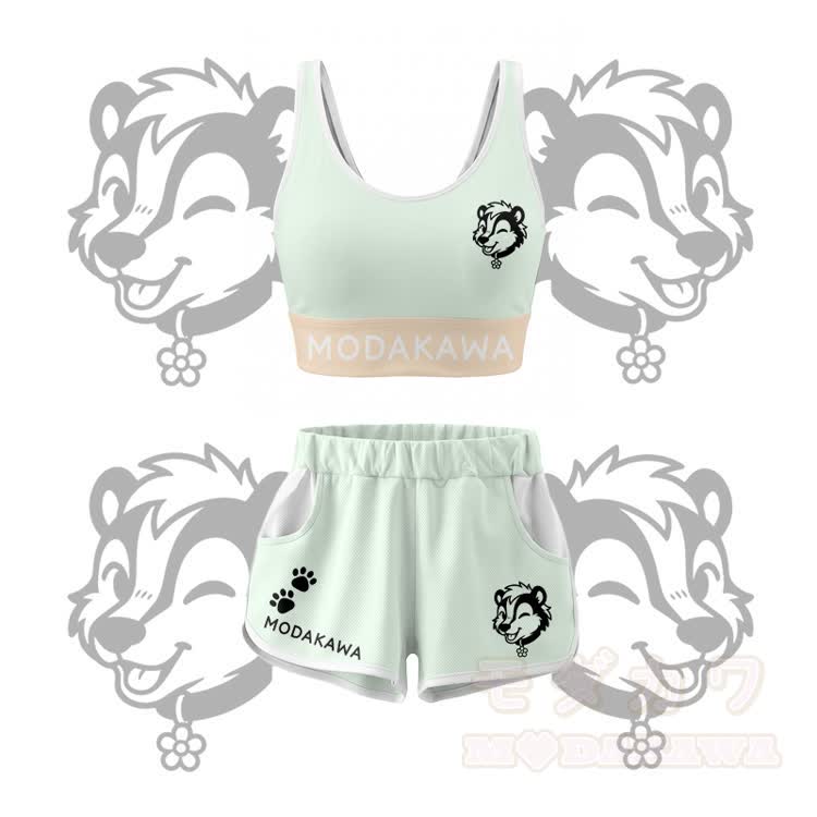 Wink Skunk Graphic Crop Tank Sport Top Shorts Bikini Modakawa Matching Outfit - Grünes Set - 5XL - image 10