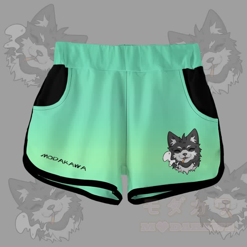 MODAKAWA Gradient Smoking Puppy Graphic Shorts - Grün - 5XL - image 3