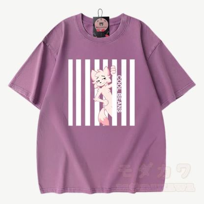 COOL BEANS Anime Fuchs Grafik Modakawa Vintage gewaschenes T-Shirt aus 100% Baumwolle - Lila - 3XL - image 6