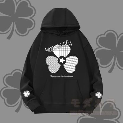 MODAKAWA Karierter Hoodie mit dreifachem Kleeblatt-Motiv (schwer) - Schwarz - 2XL - image 3