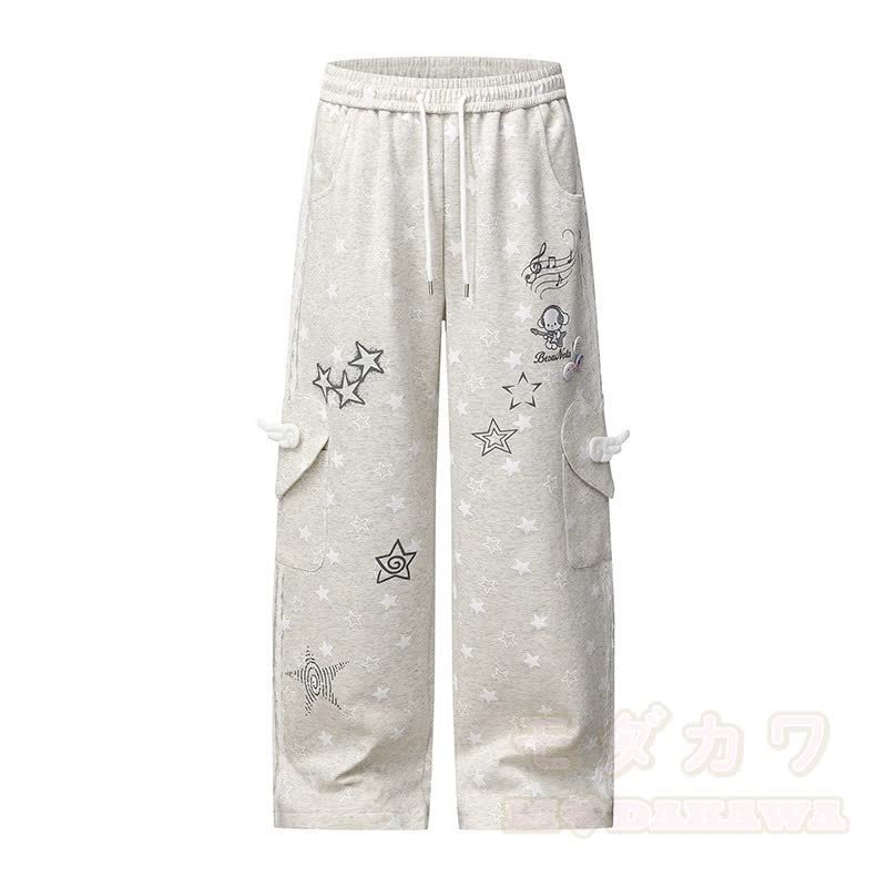 Durable Press Freizeithose mit Sternenmuster und weitem Bein - Grau - L - image 4