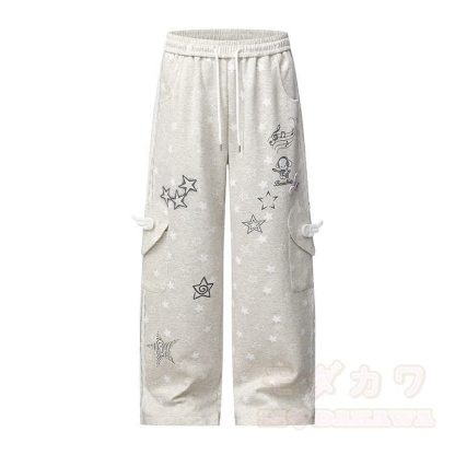 Durable Press Freizeithose mit Sternenmuster und weitem Bein - Grau - L - image 4