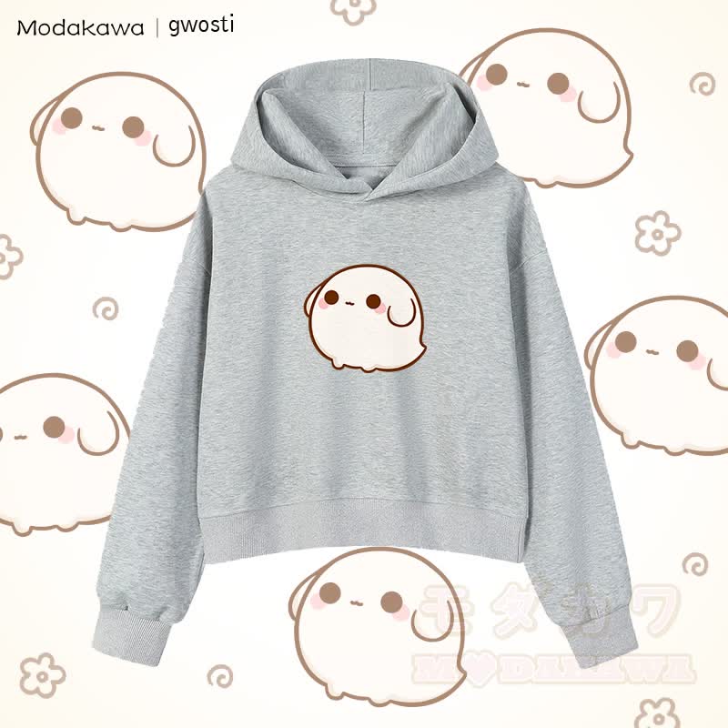 MODAKAWA X gwosti Gwosti Graphic Cropped Cotton Hoodie - Dunkelgrau - 3XL - image 4