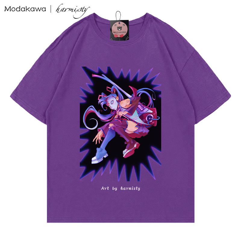 MODAKAWA X karmisty Masked Girl Print T-Shirt - Purple - 5XL - image 3
