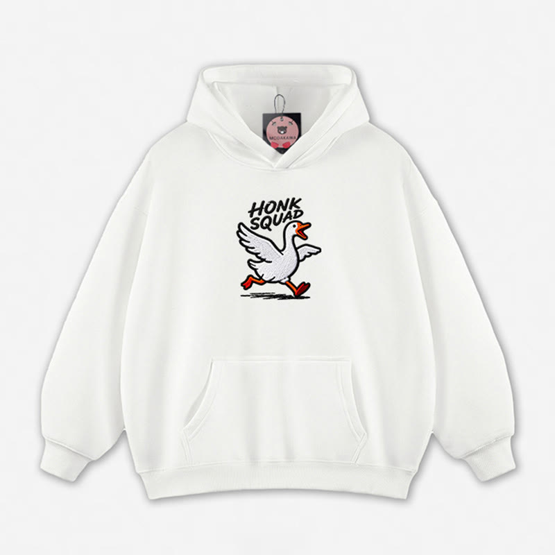 HONK SQUAD Running Goose Graphic Loose Hoodie - White - 5XL - image 6
