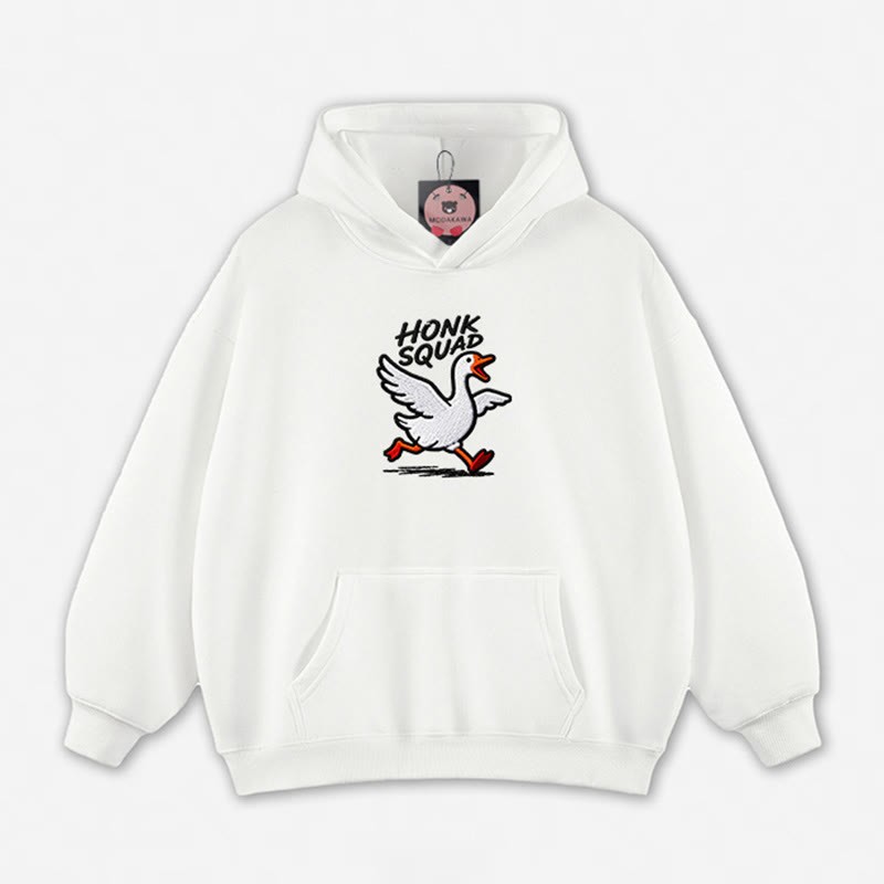 HONK SQUAD Running Goose Graphic Loose Hoodie - White - 5XL - image 6