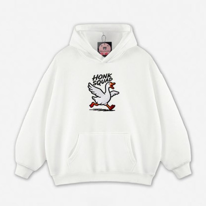 HONK SQUAD Running Goose Graphic Loose Hoodie - White - 5XL - image 6
