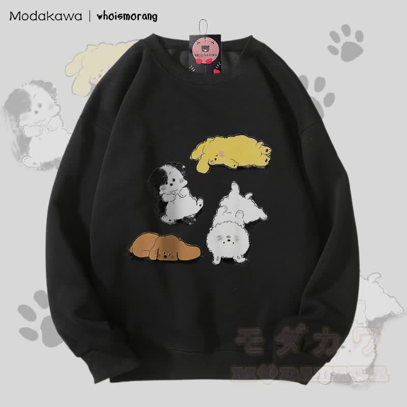 MODAKAWA X whoismorang Unisex-Sweatshirt mit niedlichem Welpenmotiv - Schwarz - 5XL - image 4