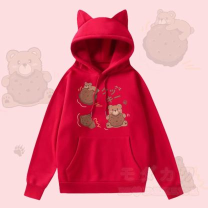 MODAKAWA Cookie Bear Grafik-Kapuzenpullover mit Taschenfutter und Katzenohren  - Rot - 2XL - image 4