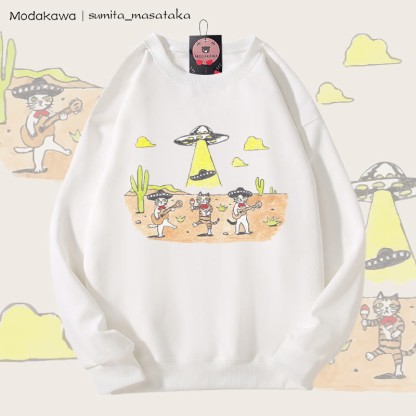 MODAKAWA X sumita_masataka Cat Band And The UFO Graphic Unisex Sweatshirt - White - 5XL - image 4